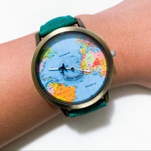 Green strap World Map Watch